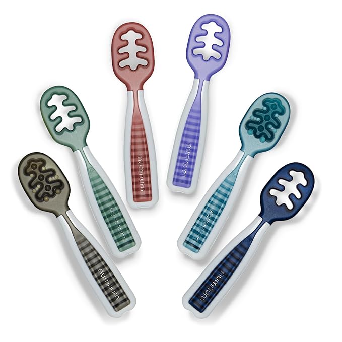 NumNum Baby Spoons Set, Baby Essentials Pre-Spoon GOOtensils for 6+ Months, First Stage Self-Feeding Spoons for Baby Led Weaning (BLW), Silicone Toddler Utensils, BPA-Free, 6 Pack Beach Party
