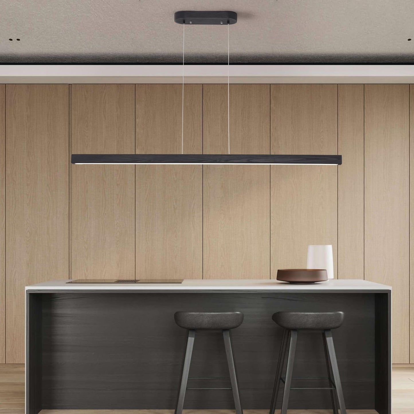 Yisdesign 59 Led Pendant Light 40W Dimmable With Remote Wood Linear Pendant Lighting Led Modern Chandelier Island Light With Black Finish For Living Room Dining Room Billiard & Pool Lights Black