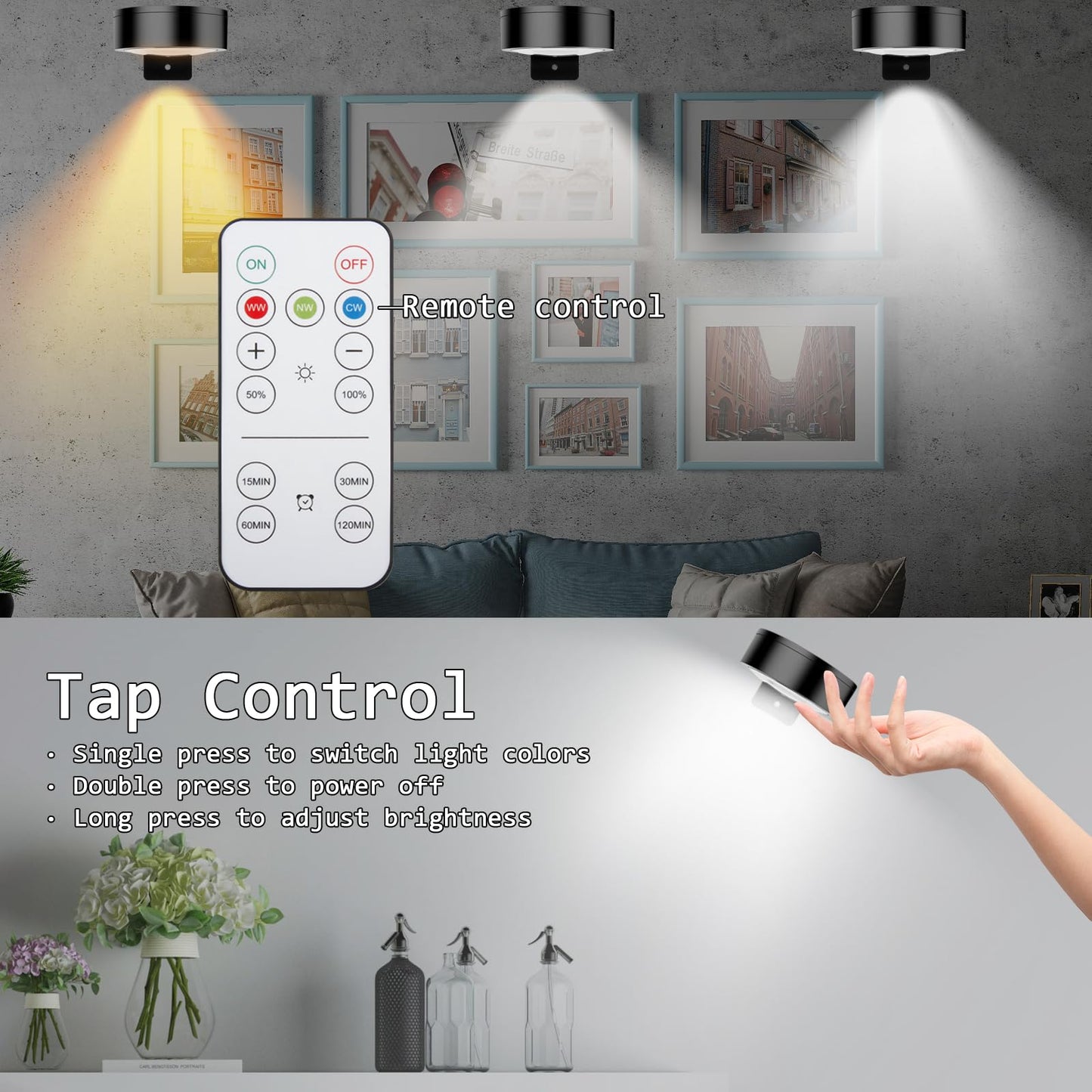 Libuam Wireless Battery Operated discomfort-reducingting Light With Remote Control 3 Lighting Modes Magnetic Led Art Display Light For Picture Frame  Dimmable And Timer  Wall Decor Display Light 3Pack Black