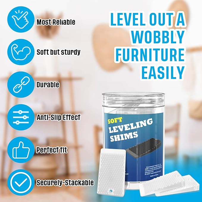 Furniture Levelers, 50 Piece Jar, Plastic Shims for Leveling, Black Rubber Wedge for Table Toilet Refrigerator Piano, Small Shims for Home Improvement and Work