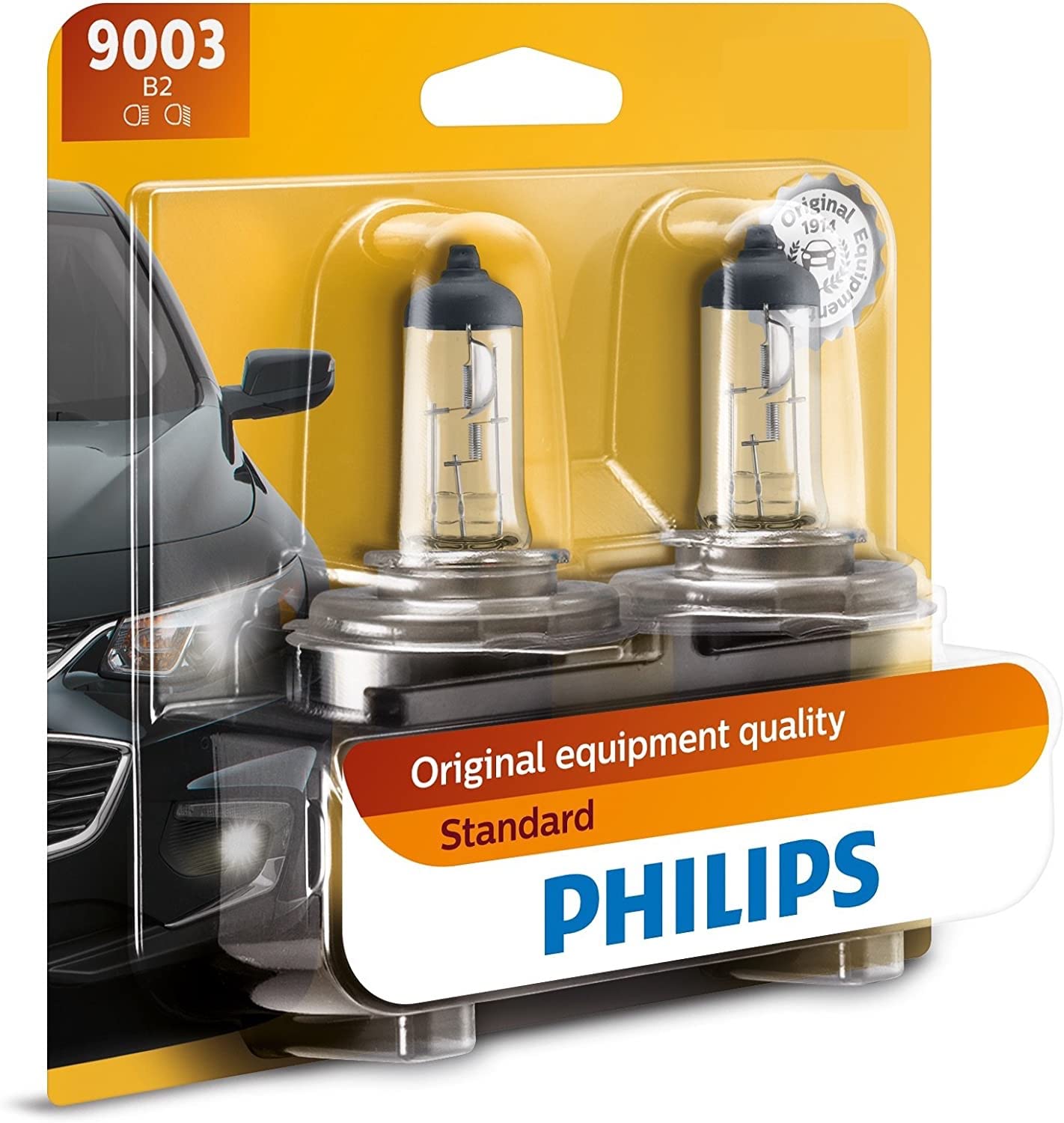 Philips 9003 Halogen Headlight Bulb, 2 Pack, Glass, Standard Replacement