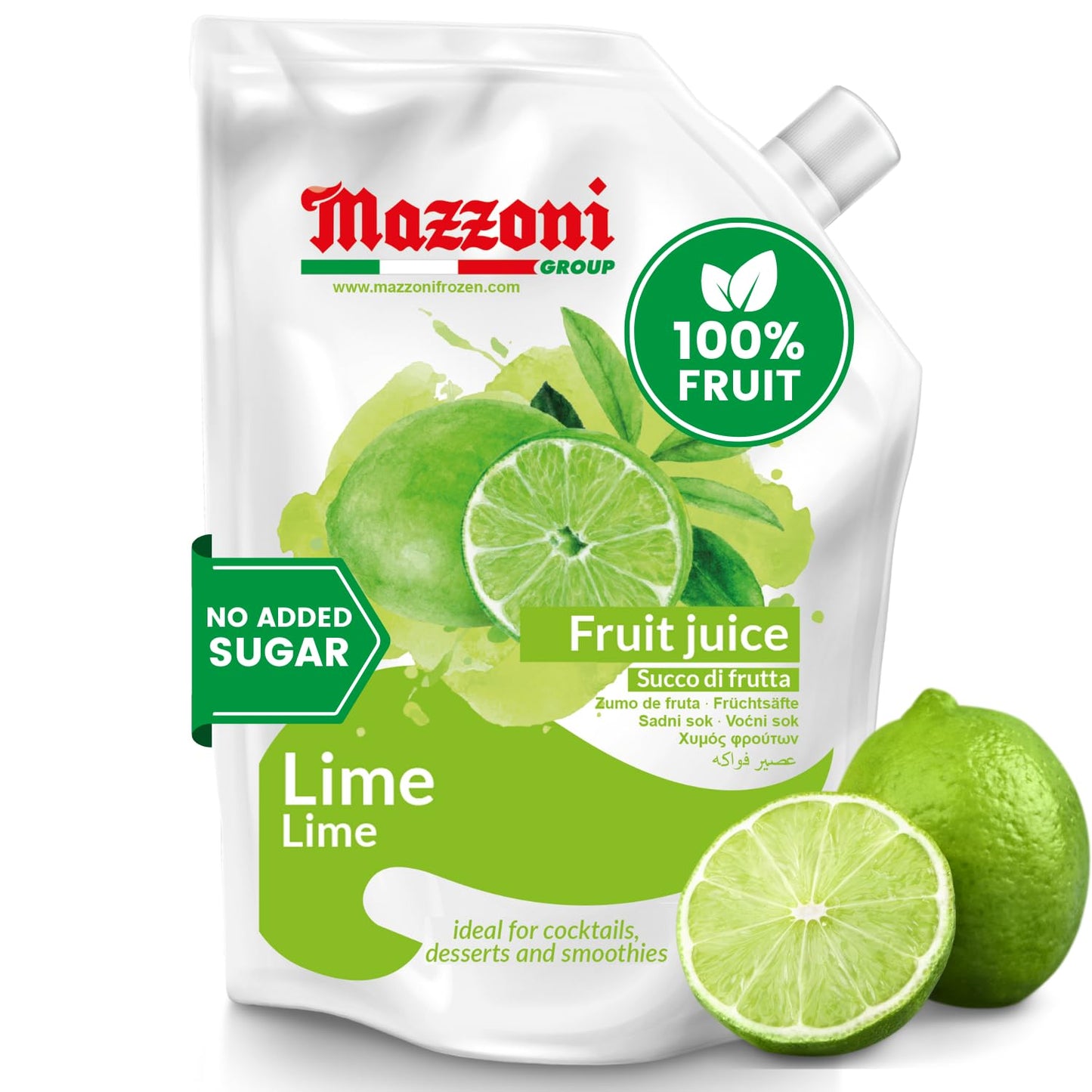 Mazzoni Real Lime Juice  100% Pure Just Lime Juice  Not from Concentrate  No Added Sugar or Ingredients  2.2 lbs (35.2 oz) Mixer for Cocktails  Drinks  Smoothies  Convenient Pouch  Made in Italy