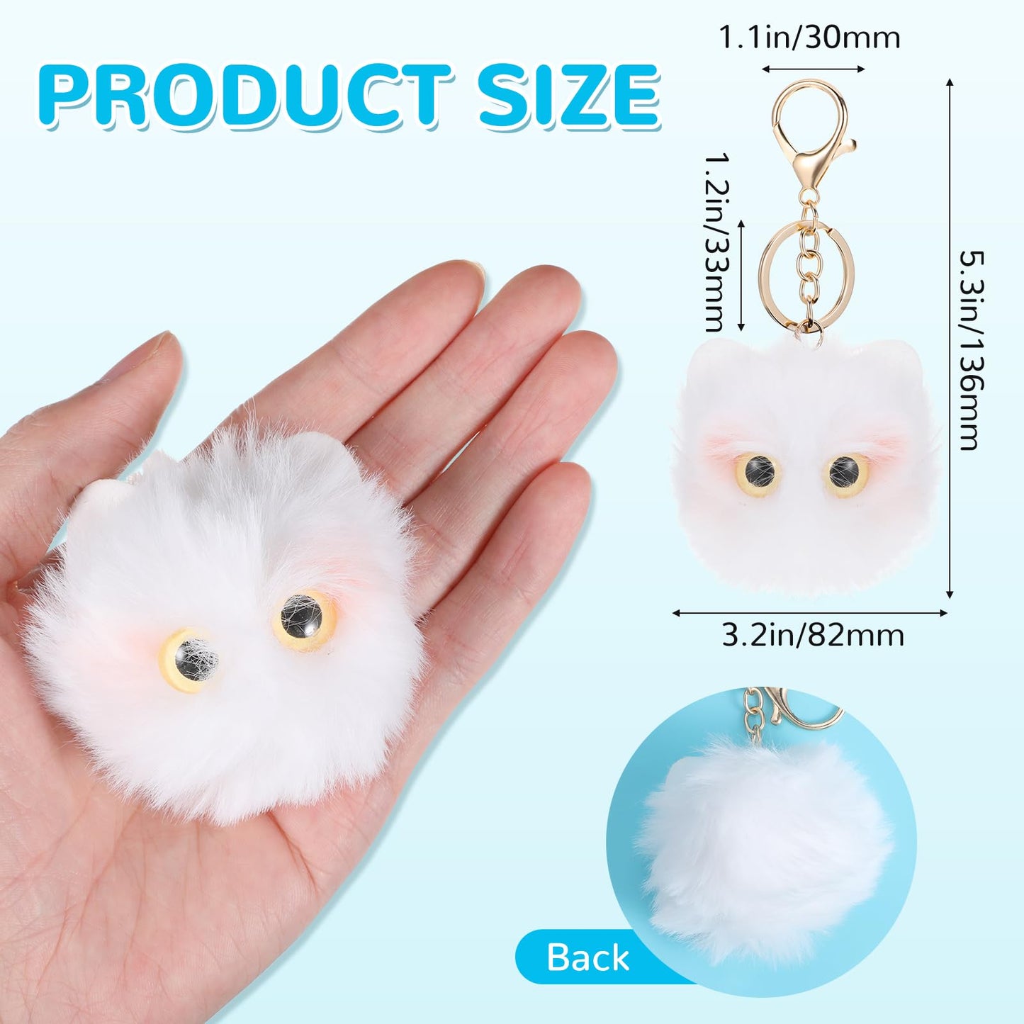 Tyqour 2Pcs Cute Cat Plush Keychain Pom Pom Keychain Cat Key Chain Stuffed Animal Keychain Kawaii Funny Lover Gifts For Birthday Christmas Valentine's Day Gift(White Black)