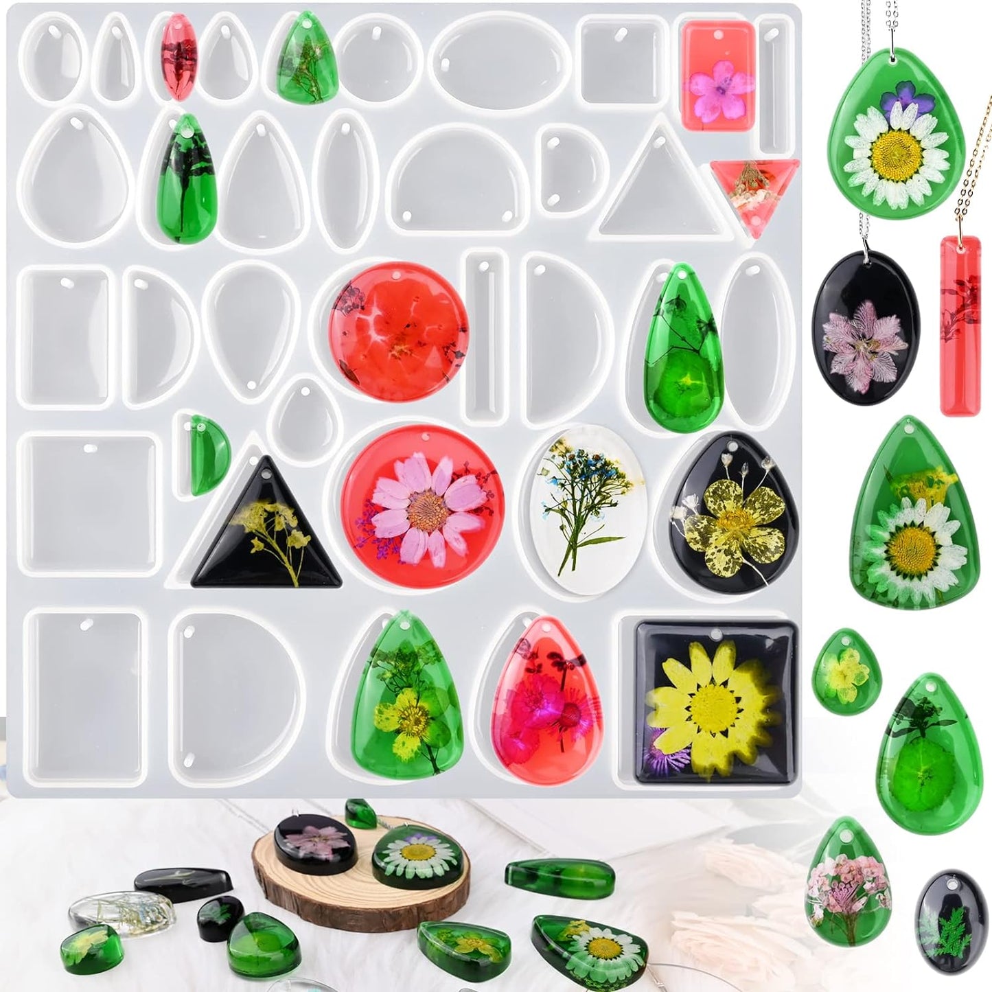 Resin Jewelry Molds for Casting - Silicone Molds for Epoxy Resin, Pendant Mold for DIY Gem Cabochon, Earring, Necklace Jewelry Making