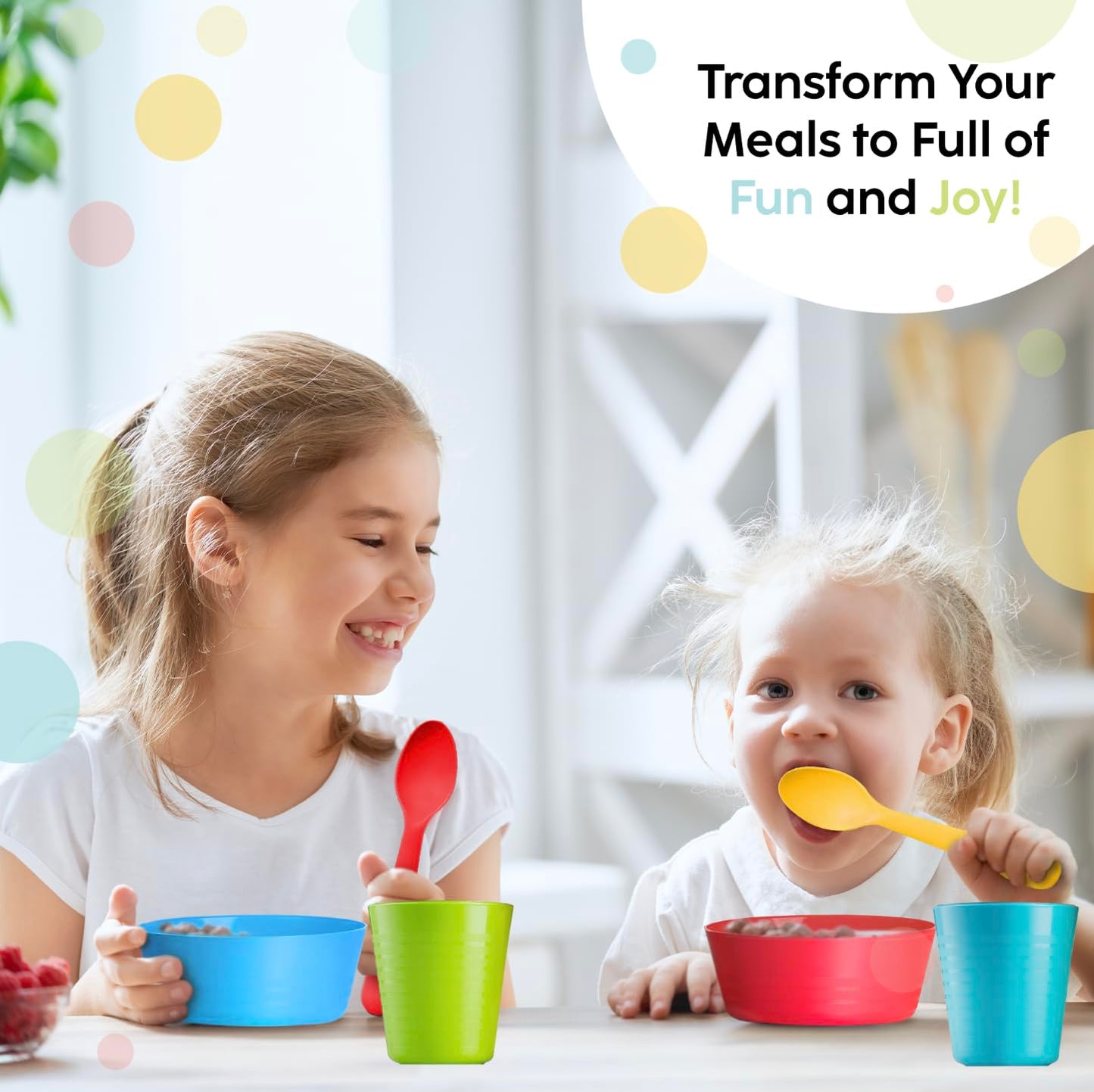 PLASKIDY Kids Cups - Set of 12, 8 oz Plastic Cups Reusable - Dishwasher Safe - BPA-Free for Kids & Toddler