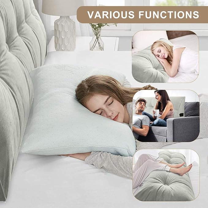 Large Triangular Headboard Pillows Long Backrest Positioning Support Bolster Cushion for Daybed Fluffy Quality Plush Body Wedge Pillow with Removable Cover(Dark grey-24x8x20in)