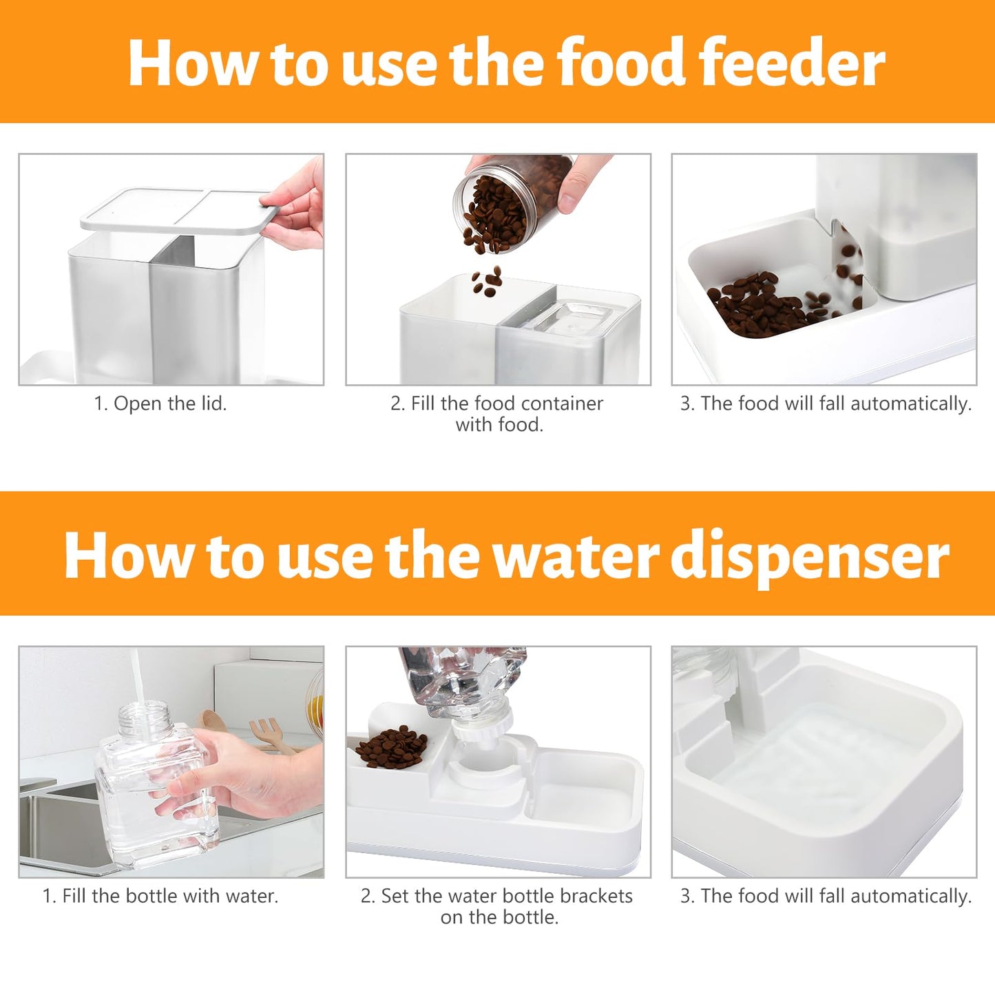 Yummy Sam Automatic Small Pet Feeder and Water Dispenser, 2 in 1 Gravity Cat Auto Pet Feeder and Waterer Set Feeder Dish for Small Medium Pets Dog Puppy Kitten (White)