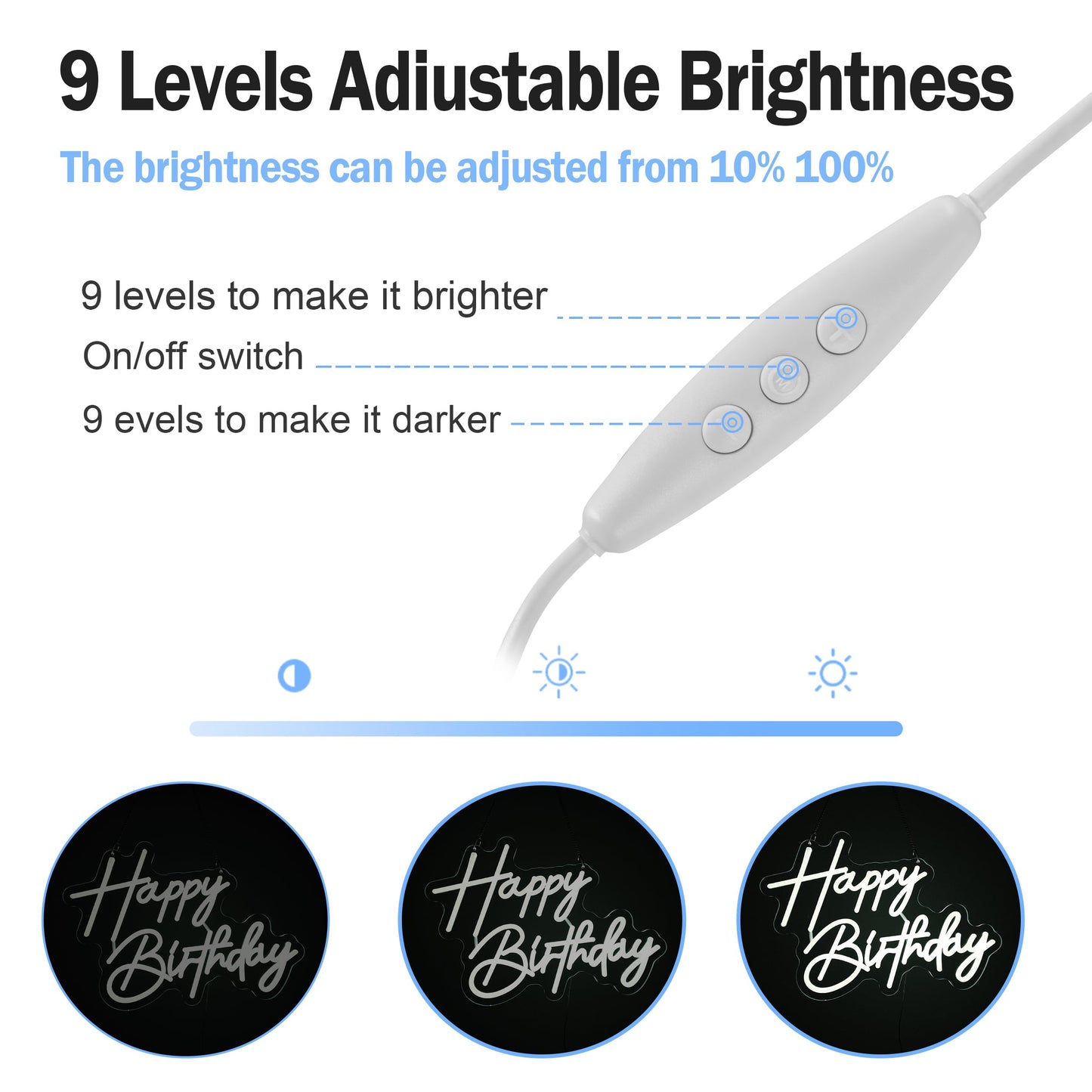 ASIUXIRS Happy Birthday Neon Sign Wall Light - White Plastic for Bar, Club, Bedroom, Cafe, Wedding Party