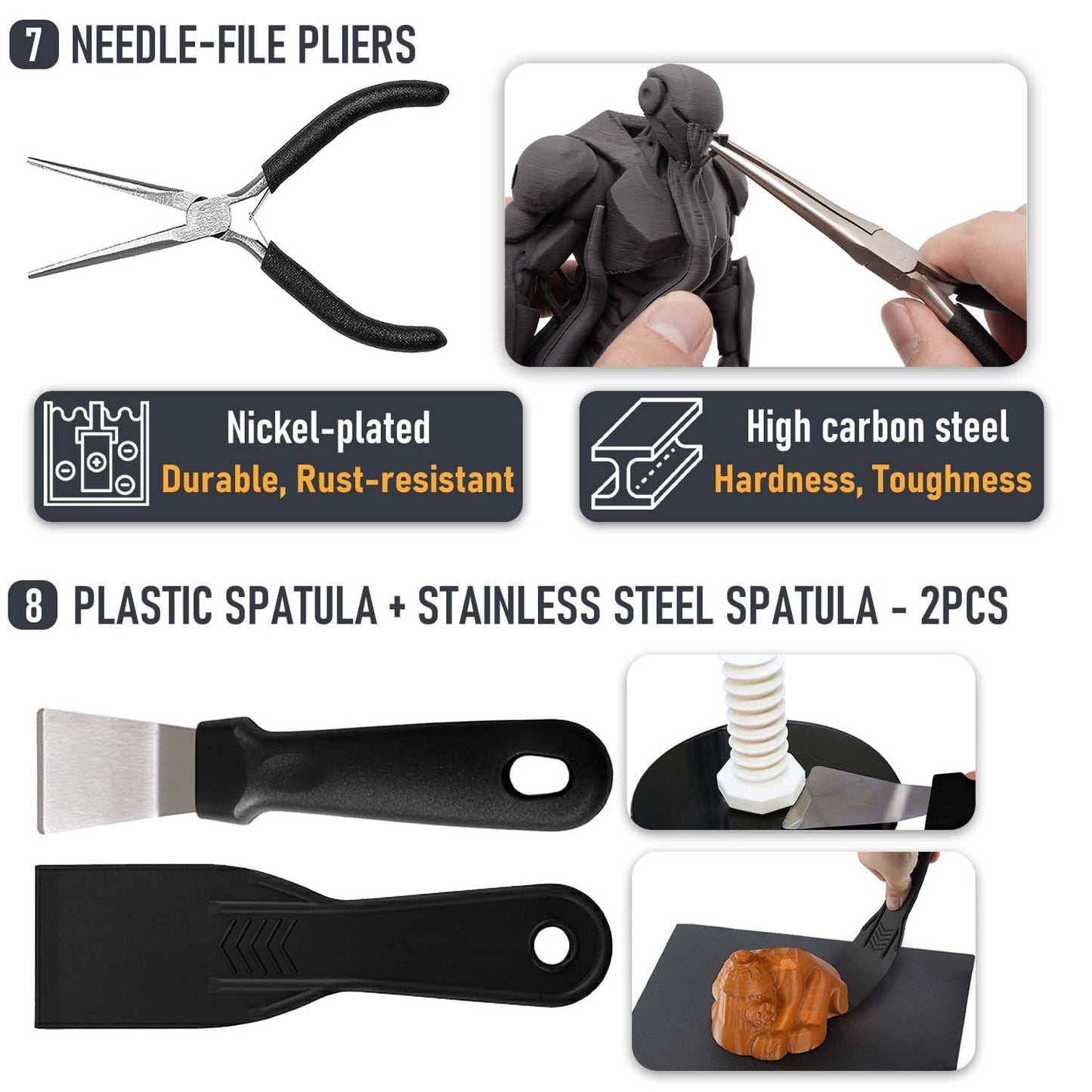 3D Printer Tools Kit Essential, 3D Printing Tools Kit, 3D Printer Accessories, Deburring Tool, Wire Cutter, Drill, Scraper for Remove, Smoothing, Finishing, Deburring, Craving, Drilling