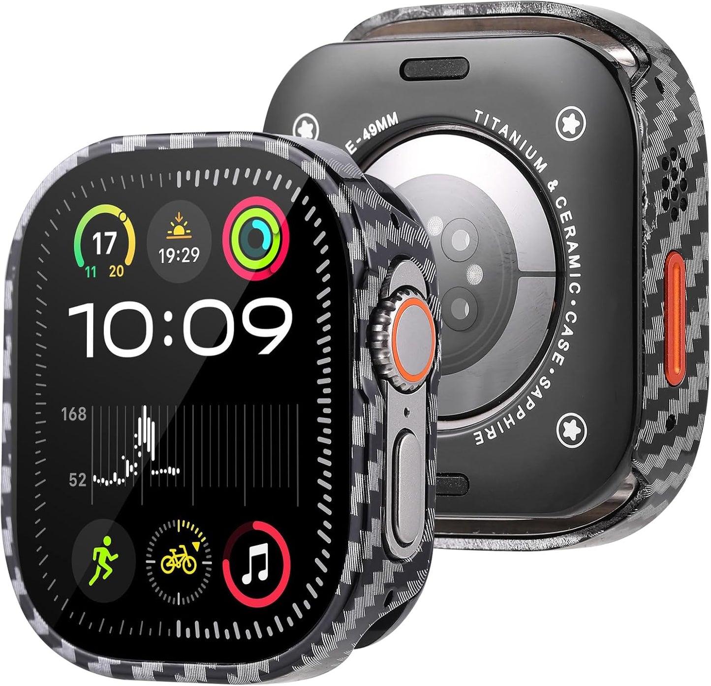 Metal Case Screen Protector for Apple Watch Ultra 3/2/Ultra 49mm, Rugged Bumper Thin Frame + 9H Tempered Glass Film + Ceramic-Like Back Cover, Shockproof Lightweight
