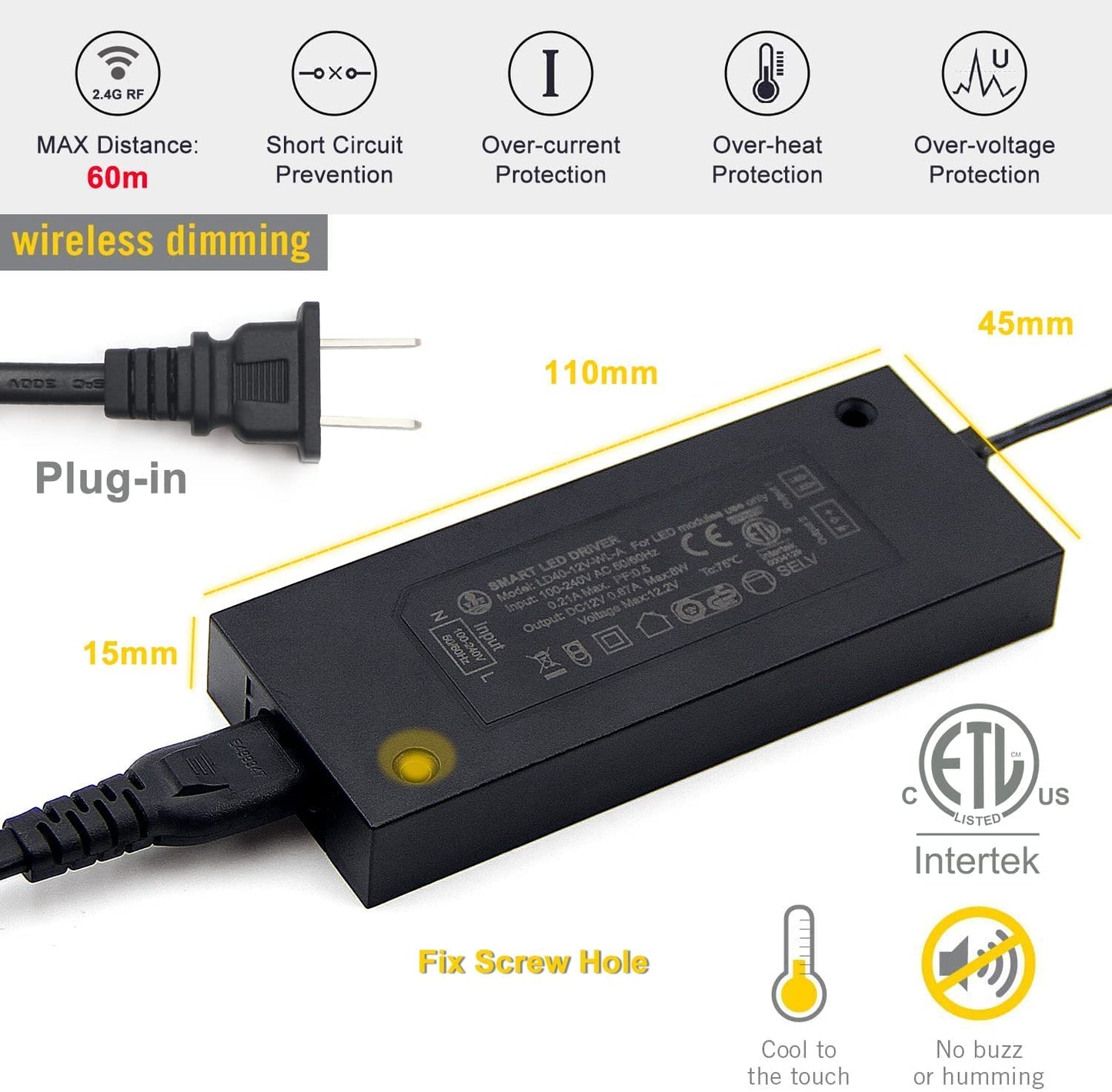 Vst Under Cabinet Mini Panel Lighting 6Pcs 3.94 12V 2.5W With Wireless Dimmer, Round Black, Aluminum, Model Pl07