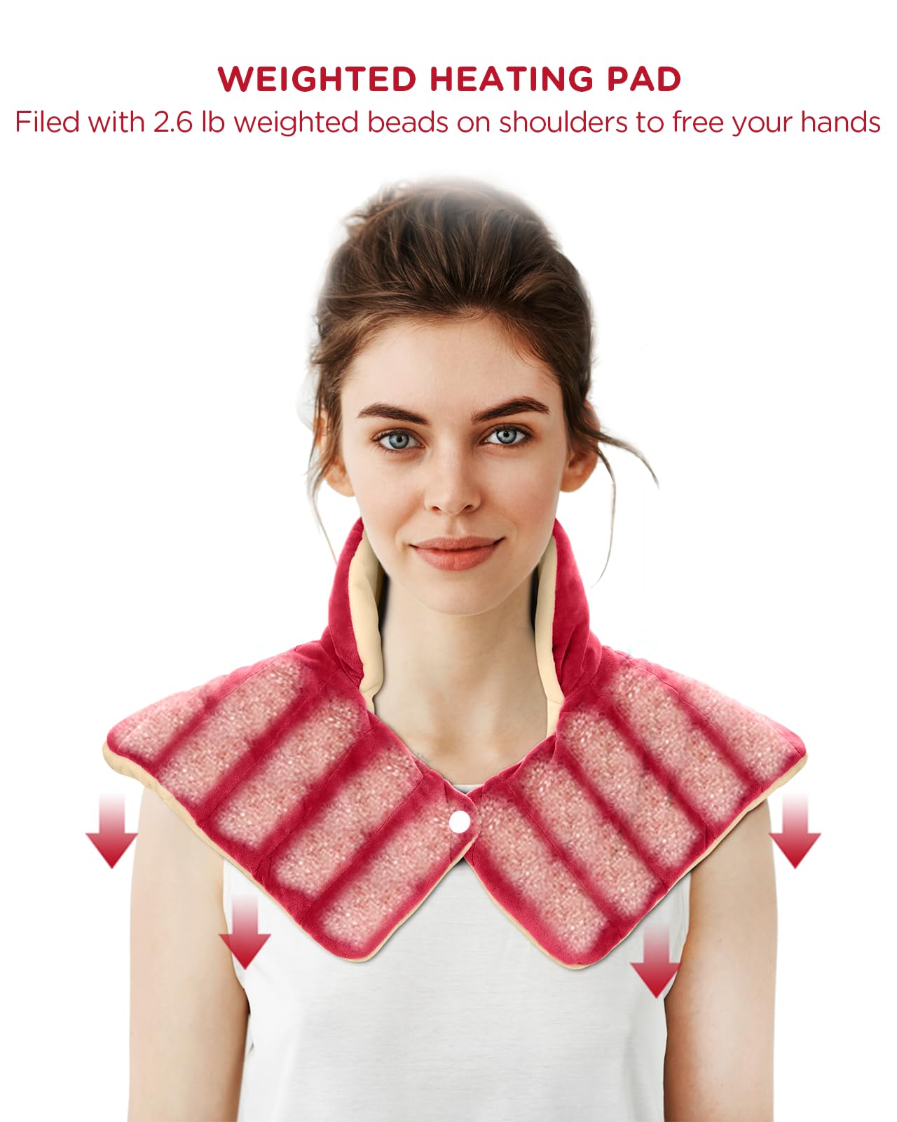 Heating Pad for Neck and Shoulders and Back, Comfytemp Weighted Electric Heat Pad for Warmth, 2.6lb Large Heated Wrap, 9 Heat Settings, 11 Auto-Off, Women Men Birthday Gifts Red