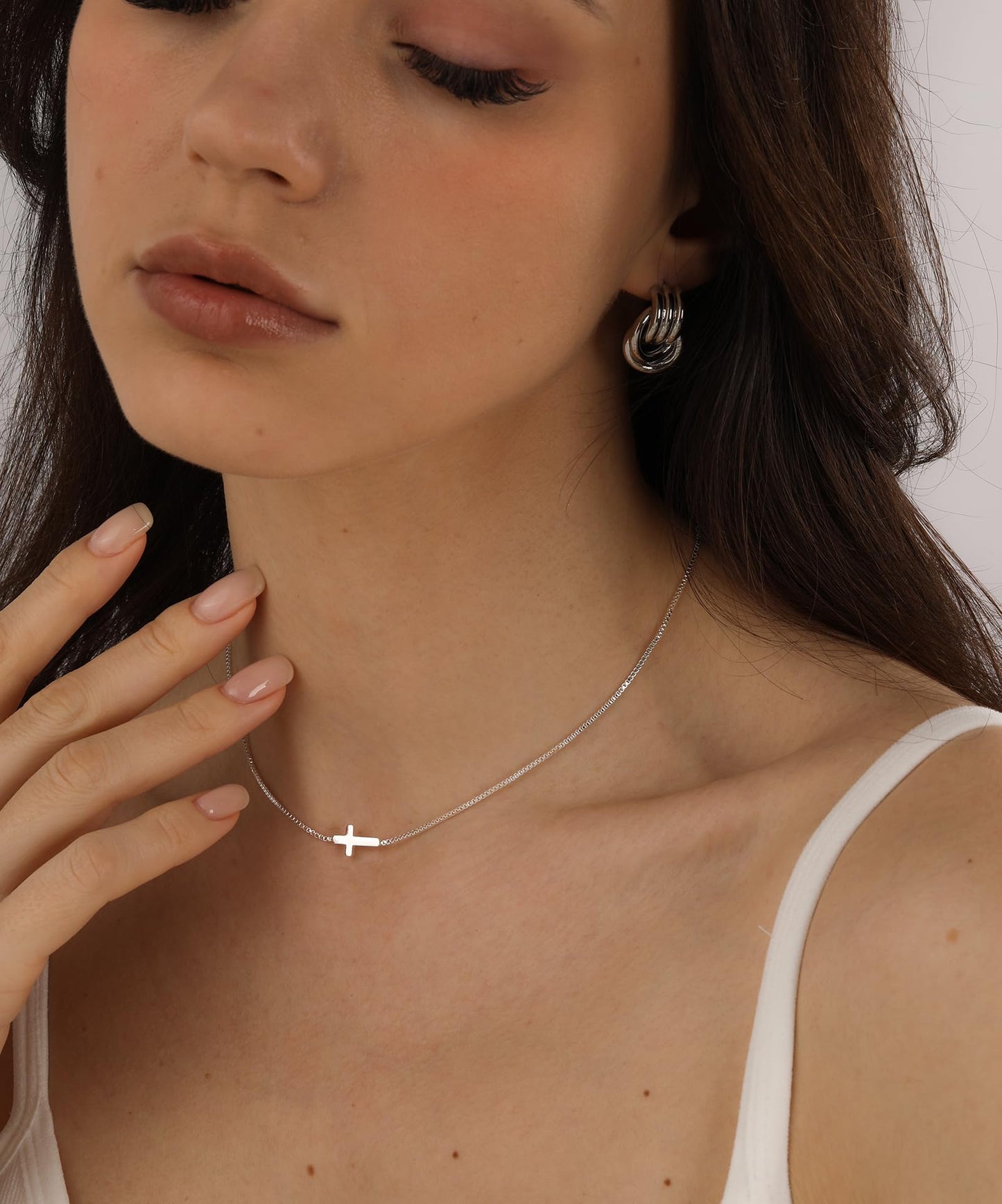 Bheop Cross Necklace for Women Trendy 925 Sterling Silver Plated Dainty Small Sideways Cross Pendant Choker Simple Cute Charm Sh