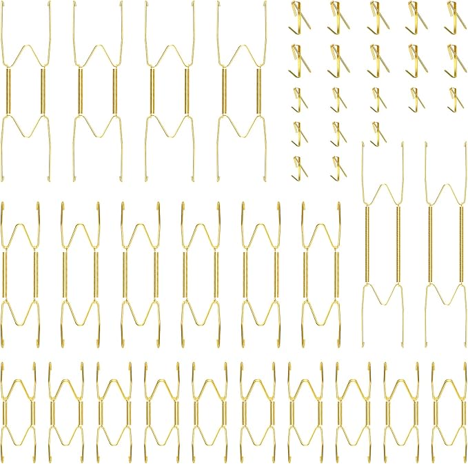 Hotop 20 Pieces Invisible Wall Plate Hangers 4/5/6/8/10 Inches Wall Plate Hangers Stainless Steel Decorative with 20 Pieces Hook with Nails for Decorative Antique and Arts(Gold)