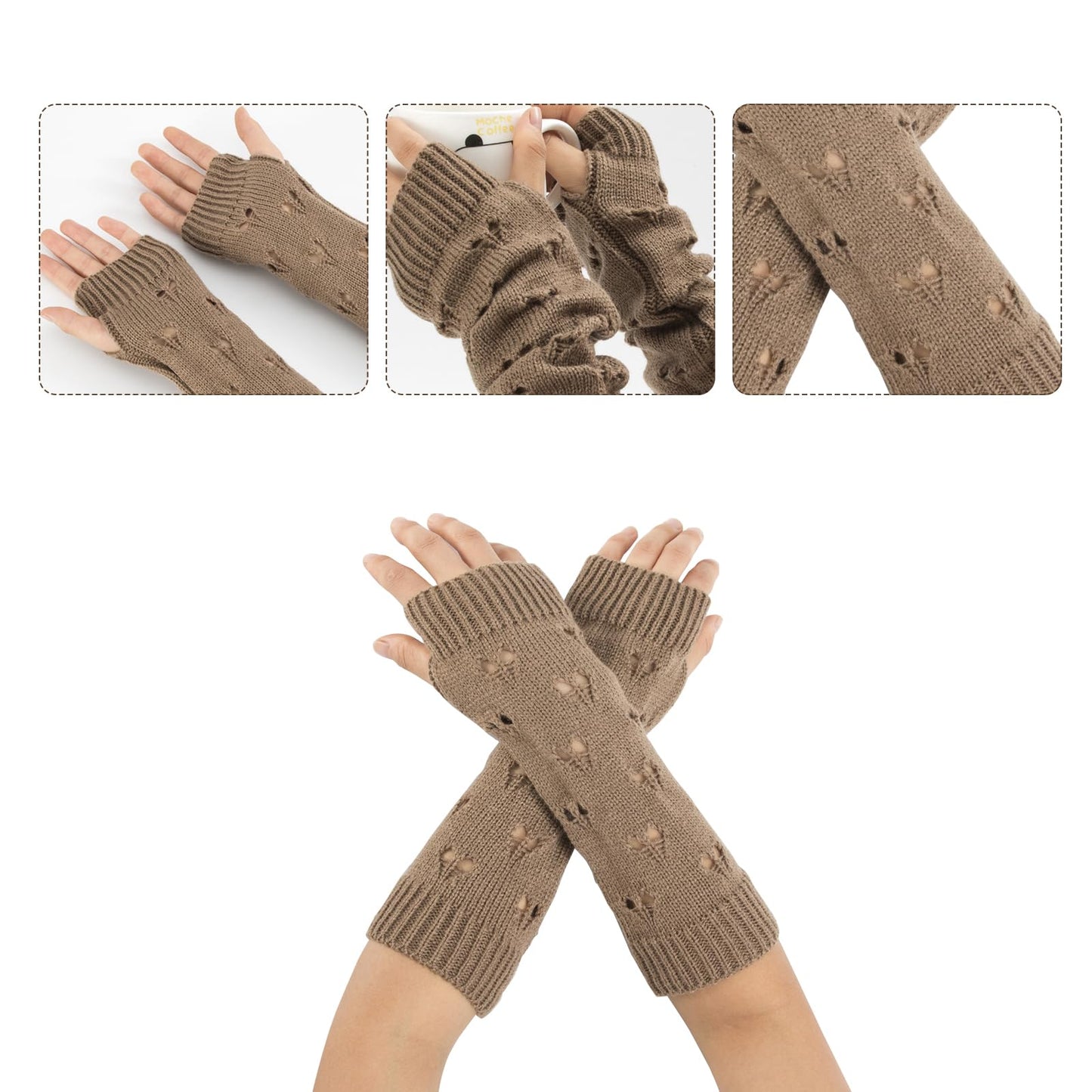 4 Pcs Y2K Therian Grunge Accessories for Women,Grunge Ripped Gloves,Grunge Knitted Cat Beanie,Fairycore Bracelets,Star Pendant Necklace,Therian Stuff,Therian Gear Y2K Clothes Accessories Khaki
