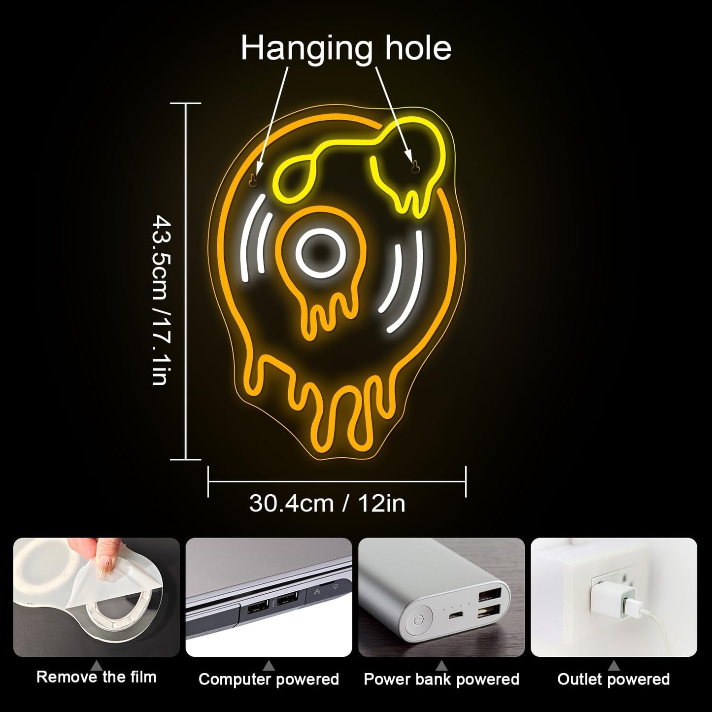 WLHOPE Melting Record Neon Signs for Wall Decor LED Lights Decorations for Live Music Studio Beer Bar, Light Sign Suitable for Dormitory Man Cave