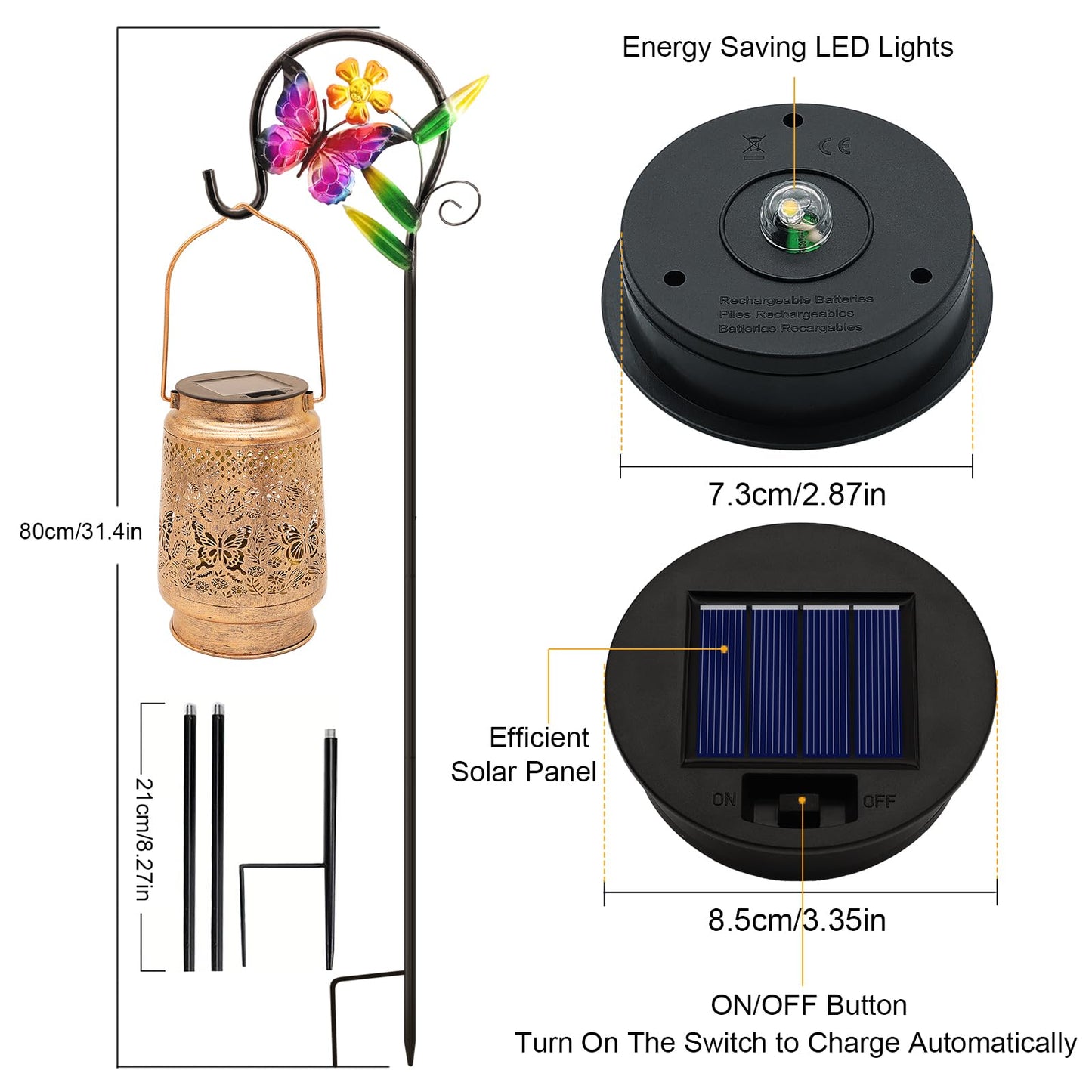 2 Pack Solar Lanterns Outdoor Butterfly Garden Decor  Birthday Gifts For Women Mom Grandma Christmas  Waterproof Metal Hanging Solar Lights Led Decoration With Shepherd Hook Outside For Yard Patio