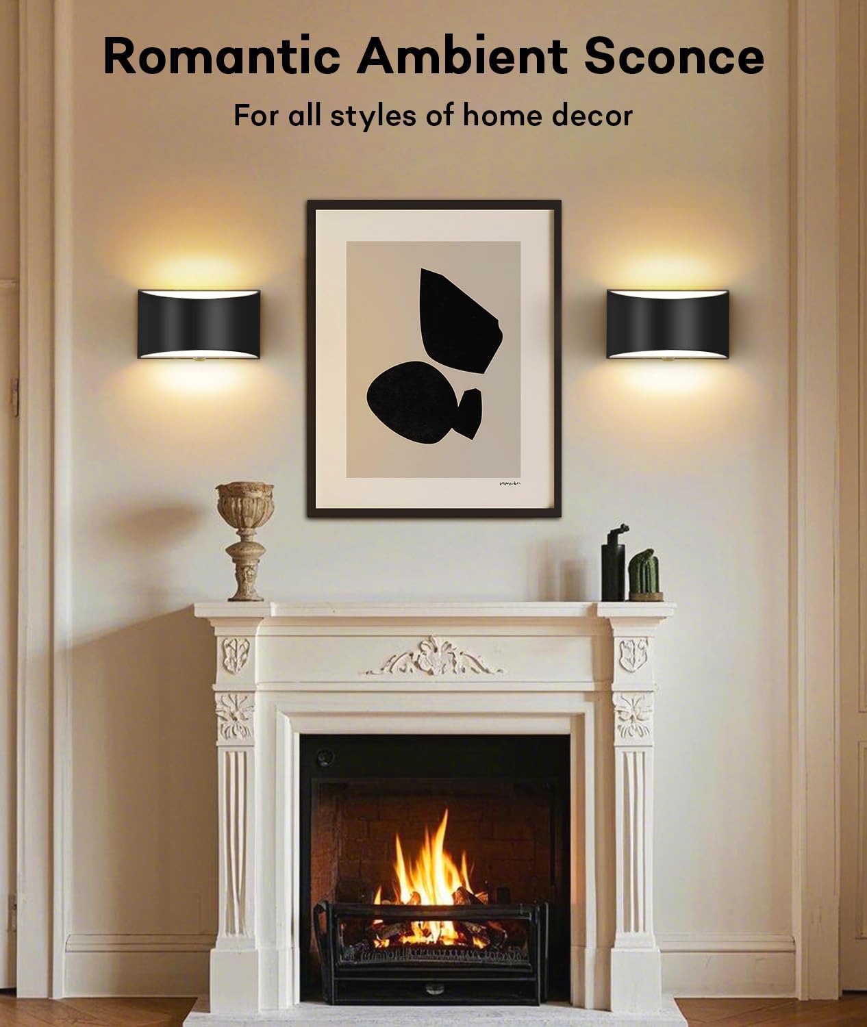 Lightess Wall Sconces Set of 2, Modern LED Hardwired Lamps, 3000K Warm White, Black, Model 9930218