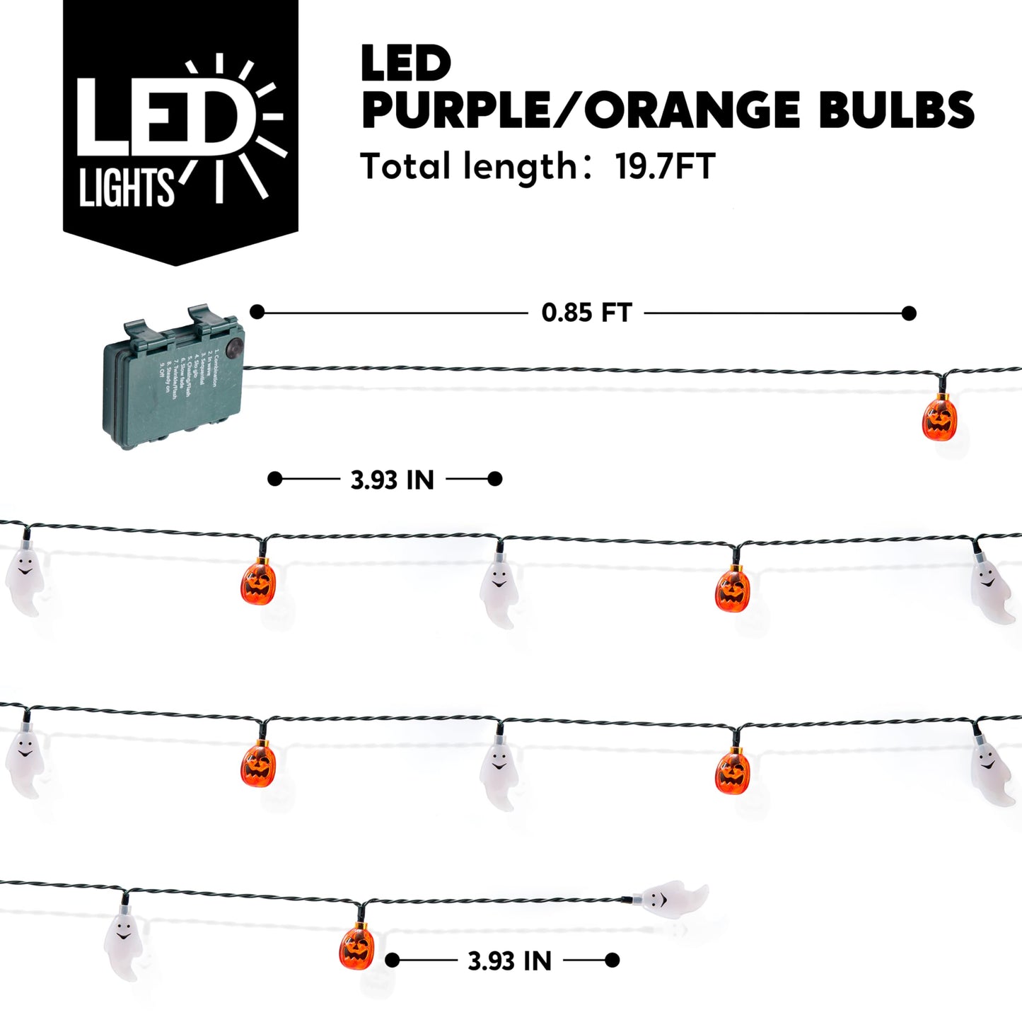 JOYIN Halloween String Lights, 30 LED Ghost Pumpkin, 19.7FT, 8 Lighting Modes, Battery Operated, Orange/White