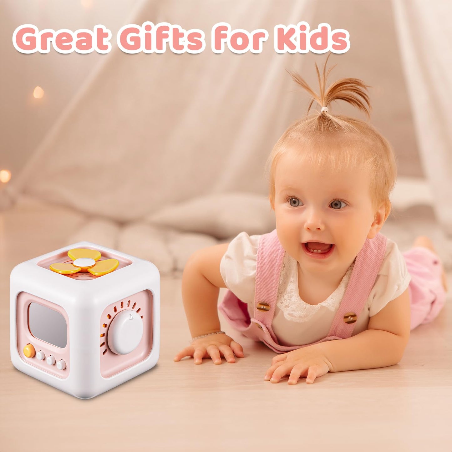 SOCBTNSO Busy Cube Toys for 1 Year Old Girl Gifts, Montessori for Baby Girl, Travel Sensory Toys for Toddlers 1-3, Learning Fine Motor Skills| 1st Birthday Girl Gifts 12 Months Stocking Stuffers