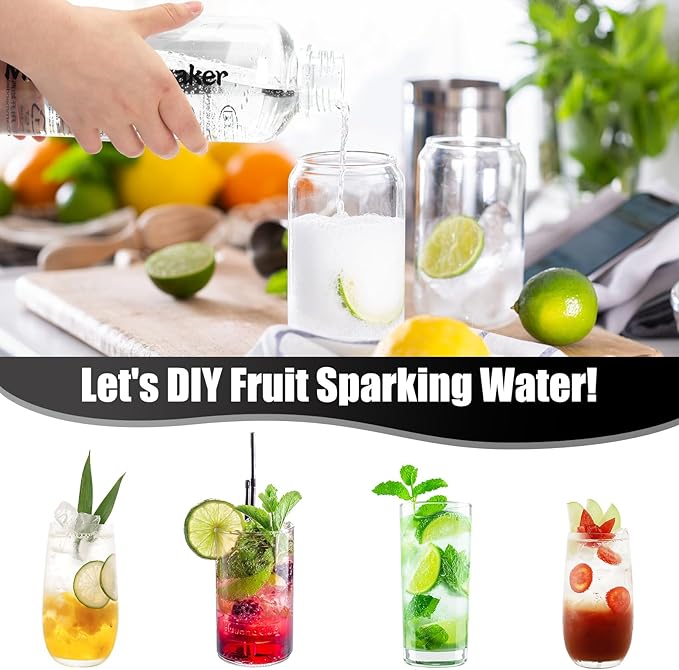 Sparkling Water Maker, Portable Soda Maker with 1L PET Carbonating Bottles, Soda Water Maker for Flavored Drinks, Soda Machine (Silver)