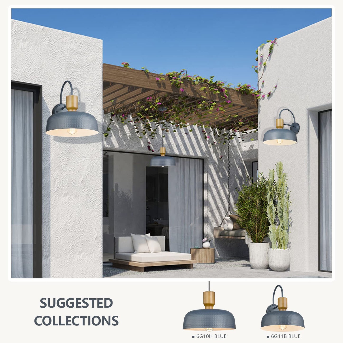 Darkaway Modern Barn Light Fixtures Wall Lamps Sconces With Hammered Metal Shade  Blue Lighting For Outdoor Indoor Patio Porch Lights  2 Pack