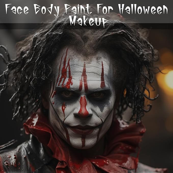 MEICOLY 3PCS Black White and Red Face Body Paint Stick,Joker Face Paint Stick for Halloween SFX Cosplay,Scary Creepy Clown Skeleton Zombie Makeup,Waterproof Eye Black for Baseball Softball Football