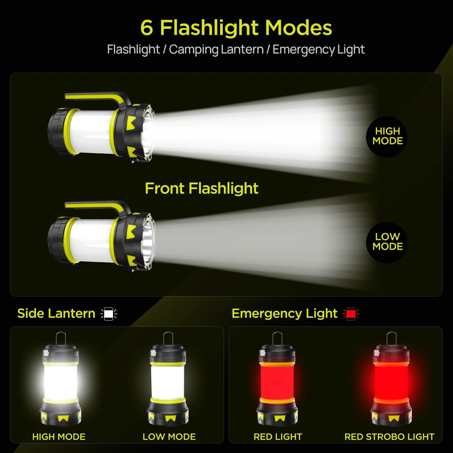 Bochaos Rechargeable Flashlights - 6 Modes Led Lantern, 3000Mah Battery, Ipx4 Waterproof, Medium-2Pack, Green, Model Hc-261