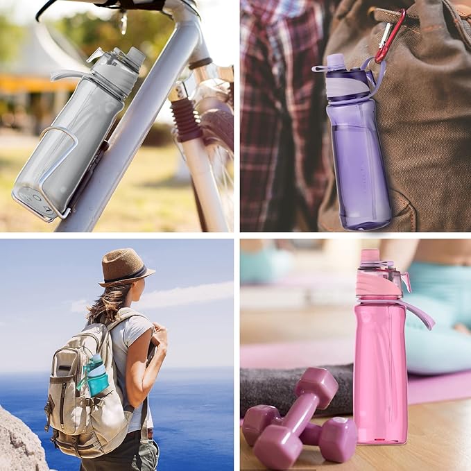 FEIJIAN Mist Water Bottle,32oz Sports Water Bottle with 2-IN-1 Mist & Sip Function, BPA-Free Plastic Water Bottles, Misting Water Bottle, Leakproof & Lightweight, Ideal for Fitness and Outdoor, Purple