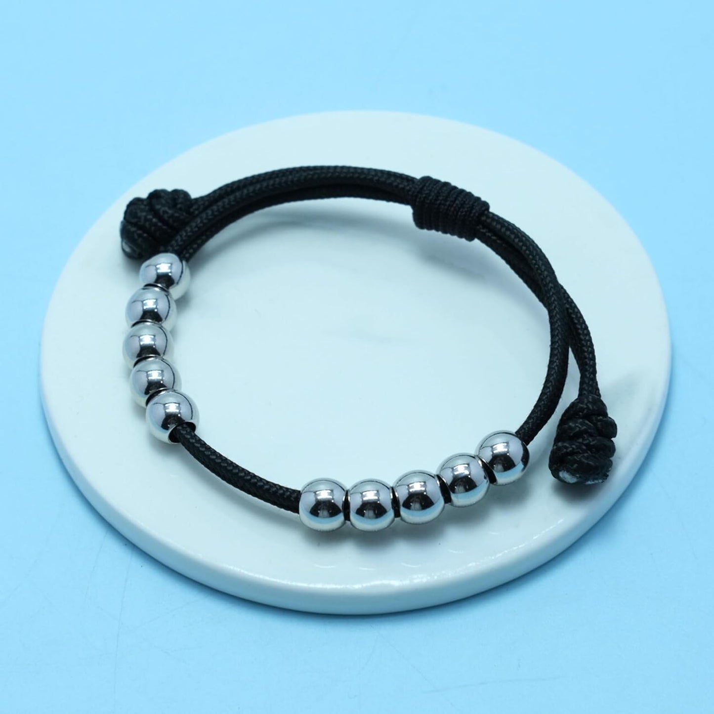 LAMIBEE Golf Stainless Steel 10 Beads Score Counter Bracelet, 2mm Paracord Durable Thread Resizable Easy to Adjust Round Scoring Tracker, Golf Accessory (8mm Black)