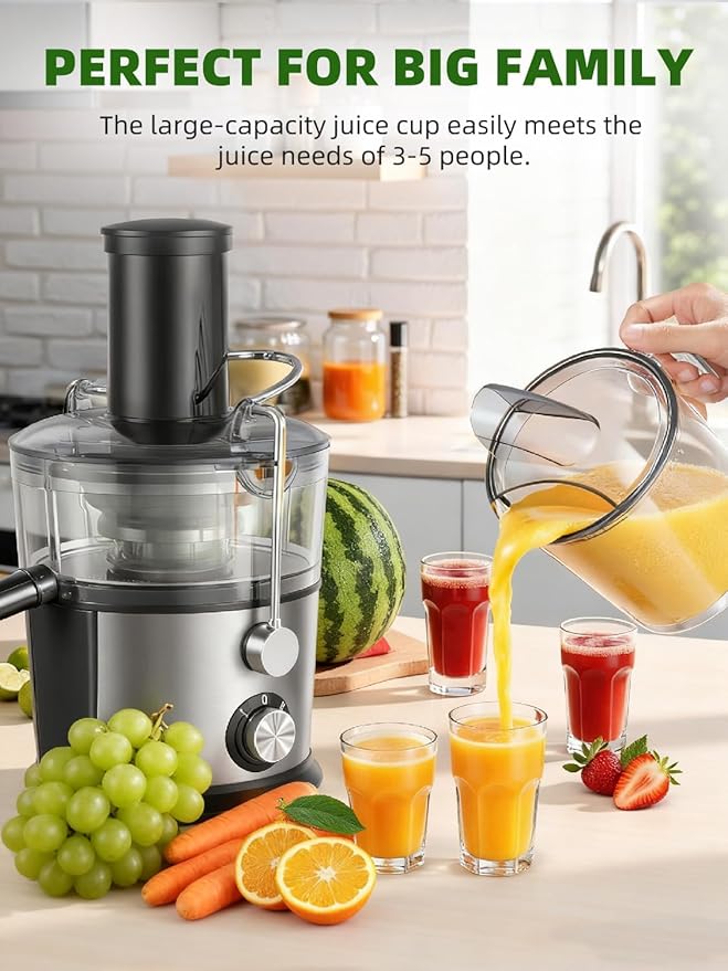 Juicer Machines, 1200W Juicer with 3" Feed Chute for Whole Fruits and Vegs, Dual Speeds Centrifugal Juice Extractor, Heavy Duty Full Copper Motor, 35oz Large Juice Jug, Stainless Steel
