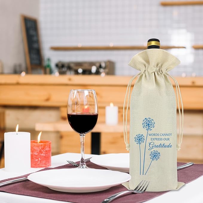 Thank You Gift for Her Him Thank You Themed Wine Bag for Women Men Drawstrings Wine Bottle Bag Thanksgiving Christmas Birthdays Boss Day Gift for Teacher Boss Leader Coach Employee Appreciation Gift