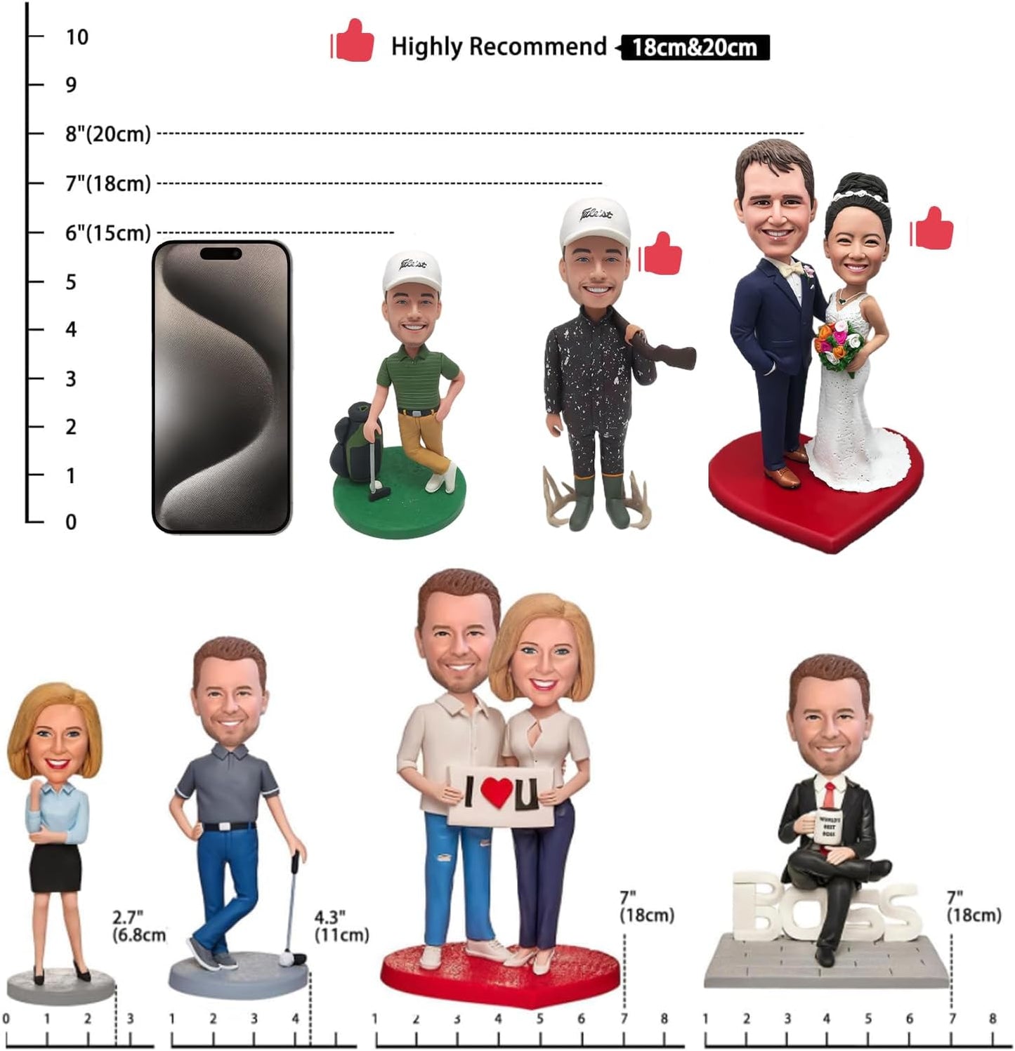 Custom bobblehead, Casual Golf Handmade 𝐏𝐞𝐫𝐬𝐨𝐧𝐚𝐥𝐢𝐳𝐞𝐝 Sculpture Gift, Suitable for Men, Boyfriends, Husbands, Grandchildren, sons, Office Colleagues or Bosses