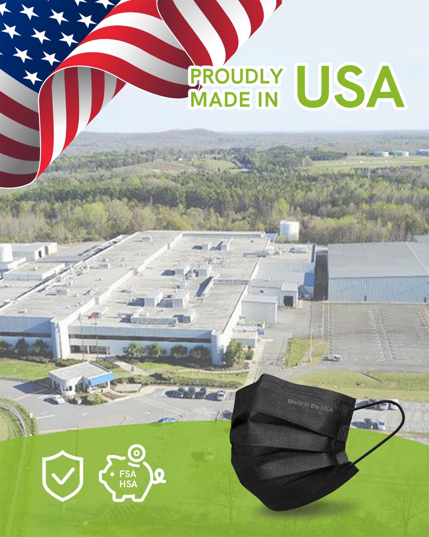 FriCARE Made in USA Disposable Face Masks, 4-Ply ASTM Level 3 Medical Grade, Breathable & Comfortable for Adult Daily Work/Sun Protection, 50 Pack Black