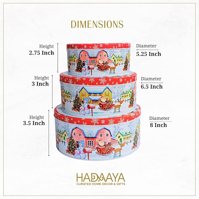 Pack of 6 Christmas Cookie Tins With Lids, Festive Holiday Cookie Tins for Treats & Gifts, Multipurpose Storage Container for Cookies, Snacks & More With Multicolor Christmas Wonderland Design
