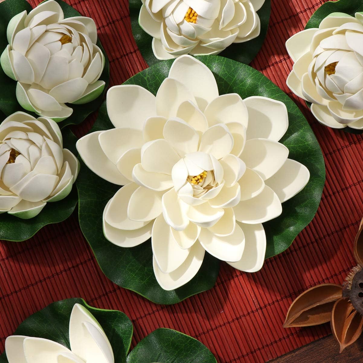 Healifty Artificial Floating Foam Lotus, Simulation Water Plants Ornament Lily Pad for Patio Pond Pool Aquarium Decor 6pcs