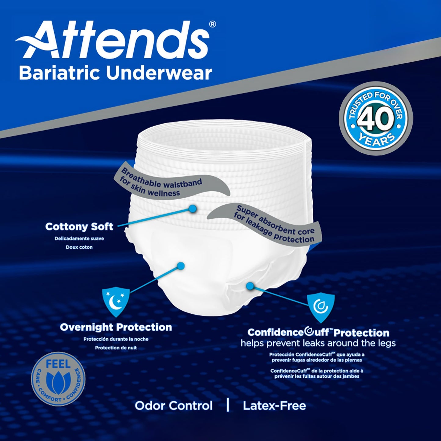 Attends Bariatric Adult Incontinence Underwear, 3X-Large (74-92"), [40 Count] - Overnight Absorbency for Men and Women, Disposable Pull-On Diapers with Tear-Away Sides, AU60