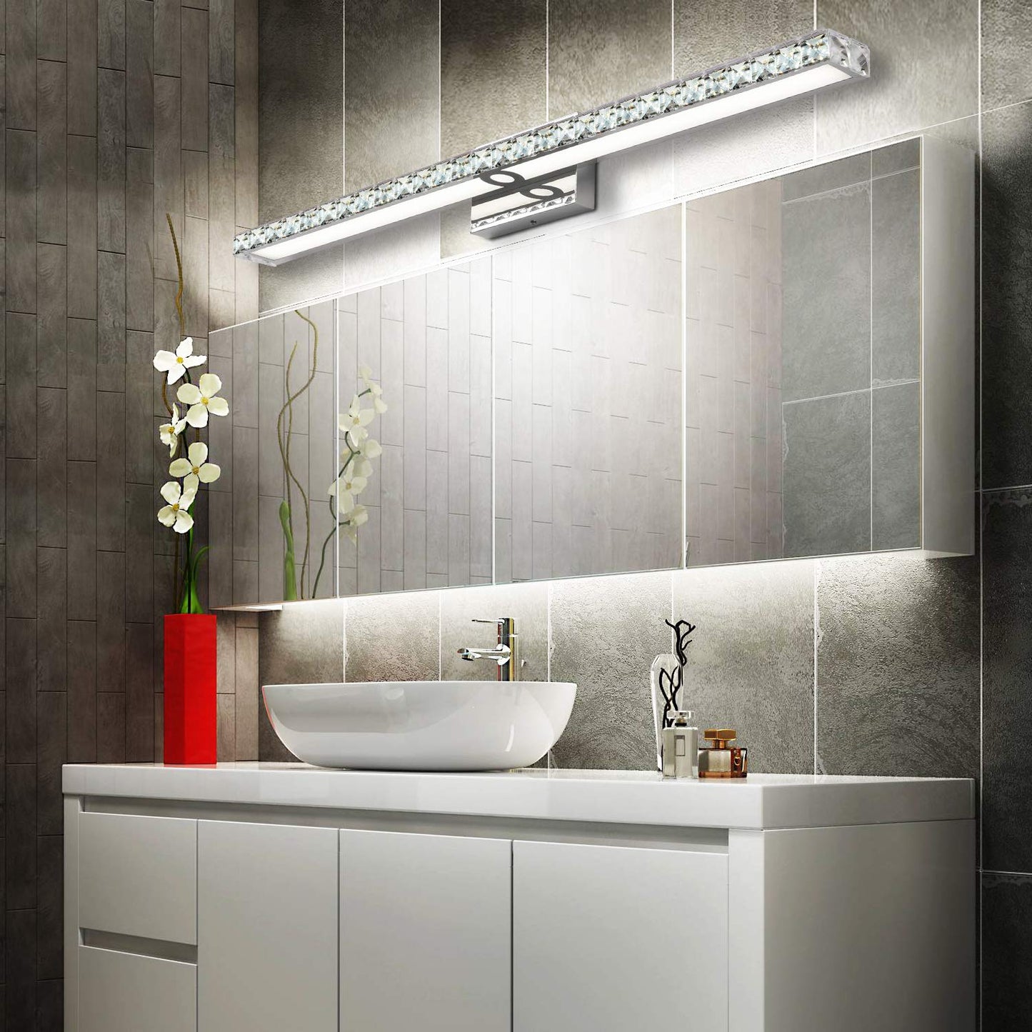 SOLFART Bathroom Vanity Light Fixture Over Mirror Dimmable Crystal 40 Inch White Light Model 794604211824