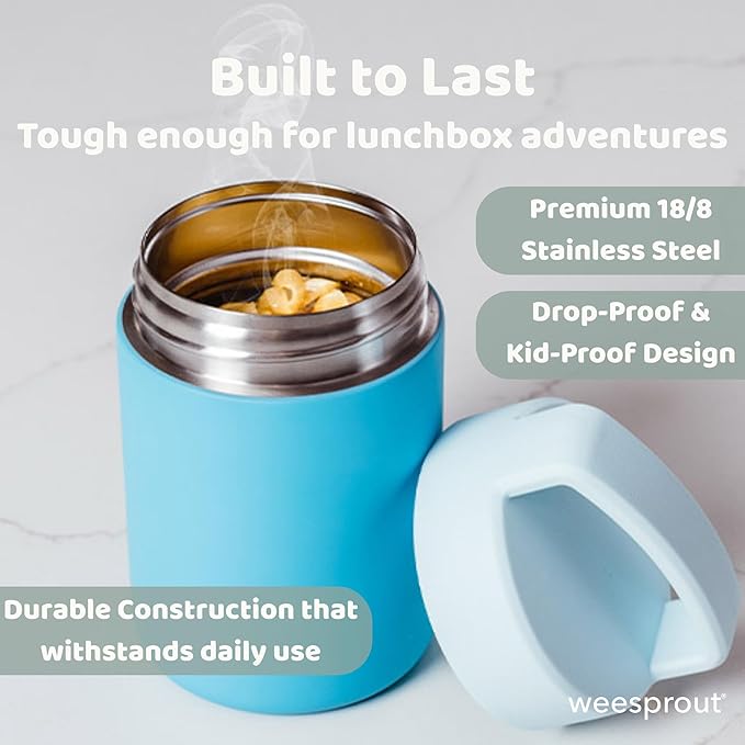 WeeSprout Insulated Stainless Steel Food Jar for Kids - 12 oz Leakproof Vacuum-Insulated Soup & Lunch Container with Handle, Wide-Mouth Thermal Food Flask, Recipiente Térmico Comida Caliente (Blue)