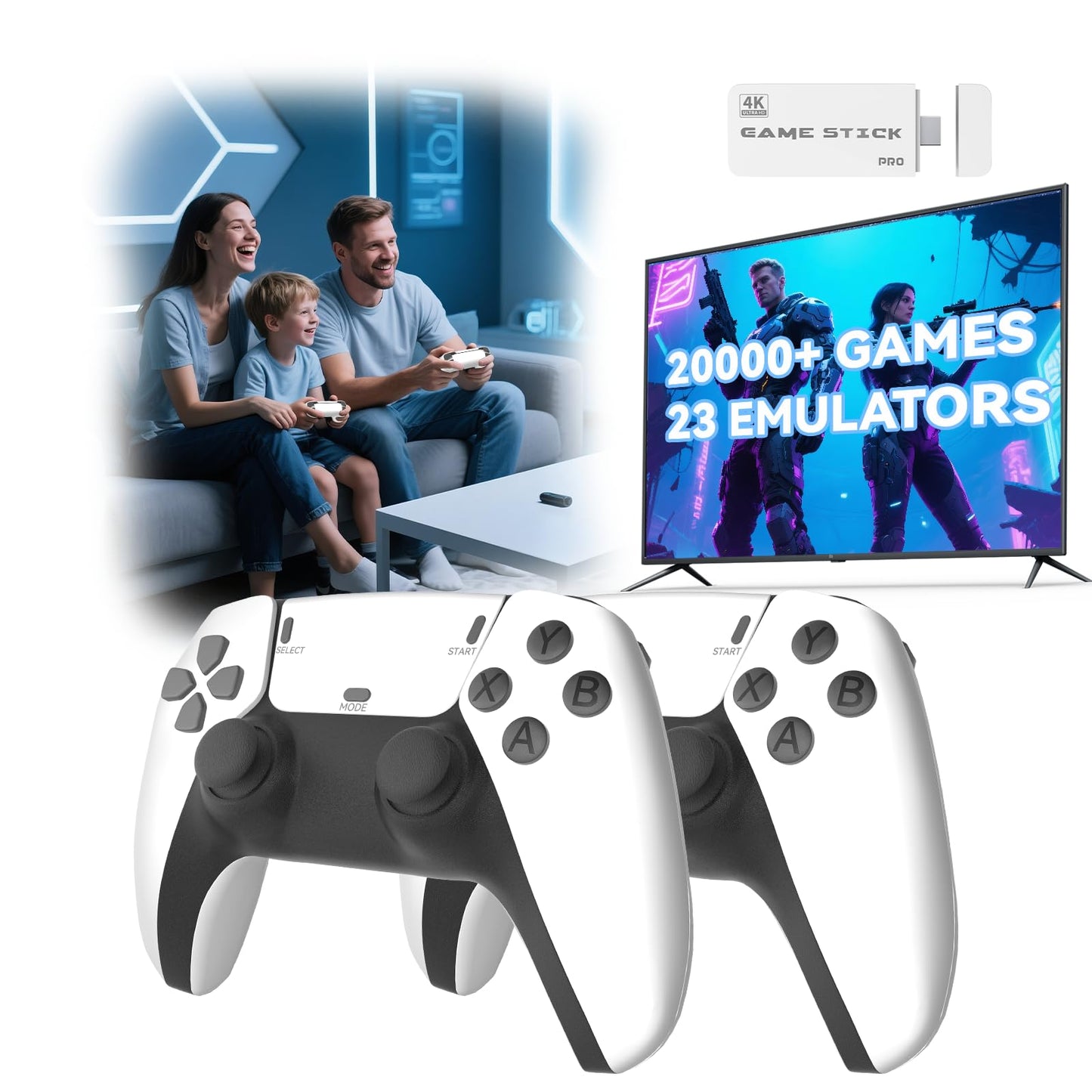 Retro Gaming Console Stick, Classic Video Games Stick with 4K HDMI, Built-in 23 Emulators, 20000+ Games - Plug & Play TV Video GameStick with Upgrade Dual 2.4G Wireless Controllers