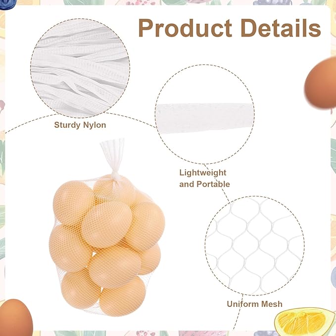 uxcell 100Pcs Reusable Produce Mesh Bags, 35cm Mesh Plastic Netting, Stretchable Egg Hatching Bags for Fruit Vegetable Storage, White