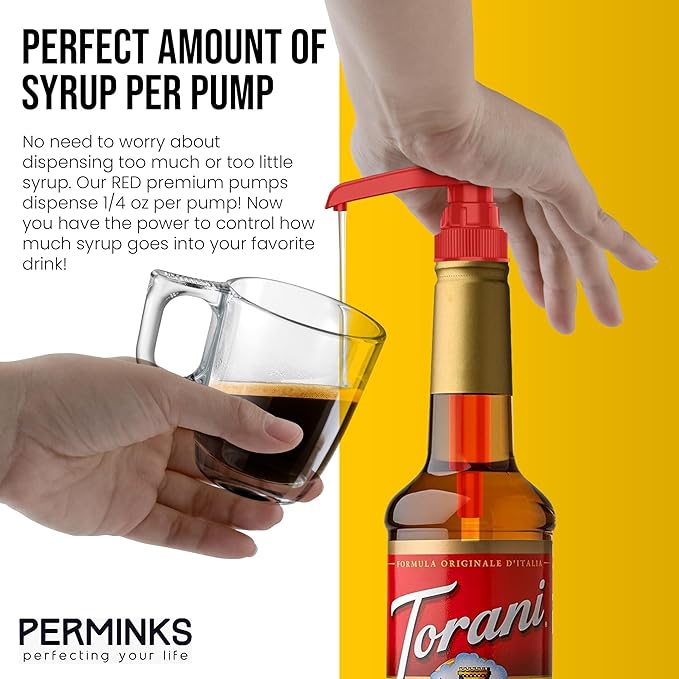 Premium Syrup Pump Compatible with Torani 750 ml Bottle, Davinci Syrups - No Spill, No Clog Syrup Pump Dispenser for Vanilla, Snow Cone, Blueberry, Coffee Flavoring & More (Pack of 3, Red)