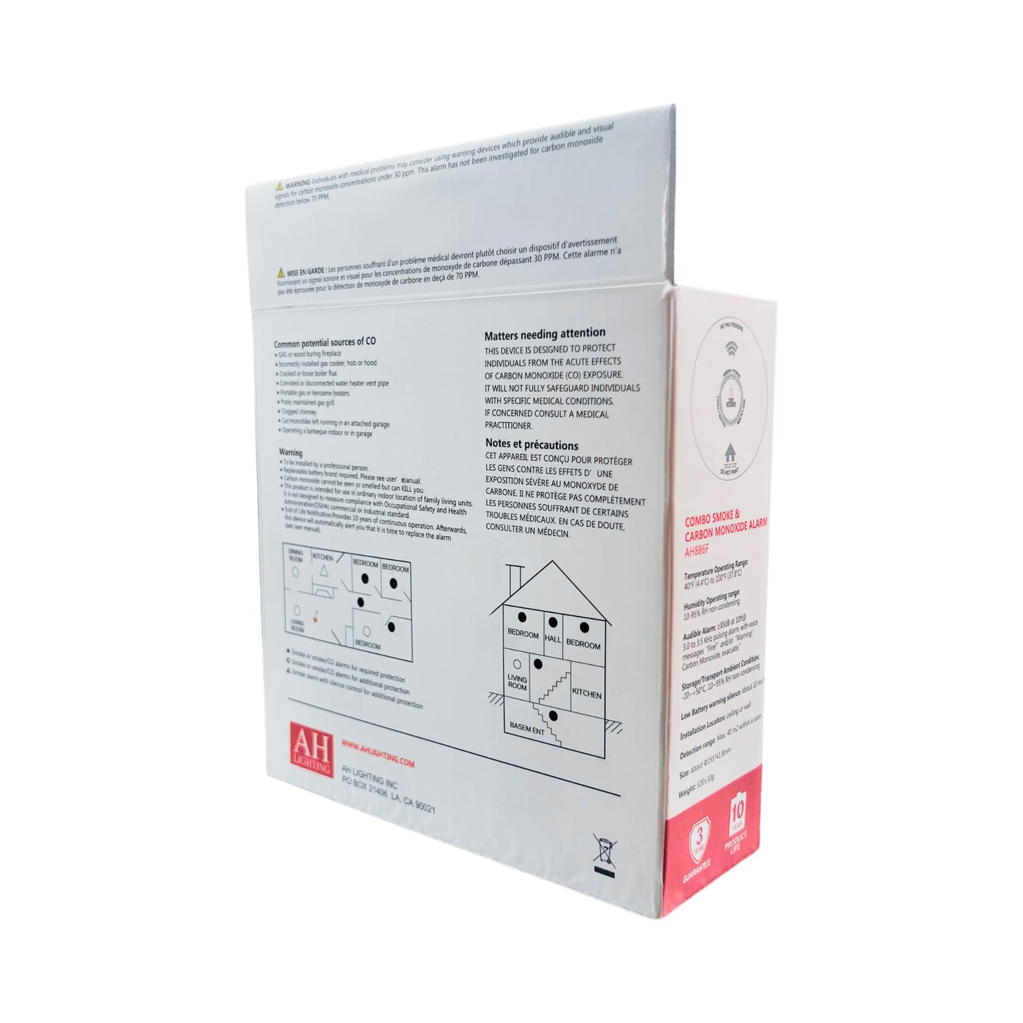 AH Lighting AH886F Combo Smoke & Carbon Monoxide Alarm, Voice Alarm System, Interconnect Hardwired, Combo Alarm, 10-Year Battery Powered, Led Warning Light Indicator (4)