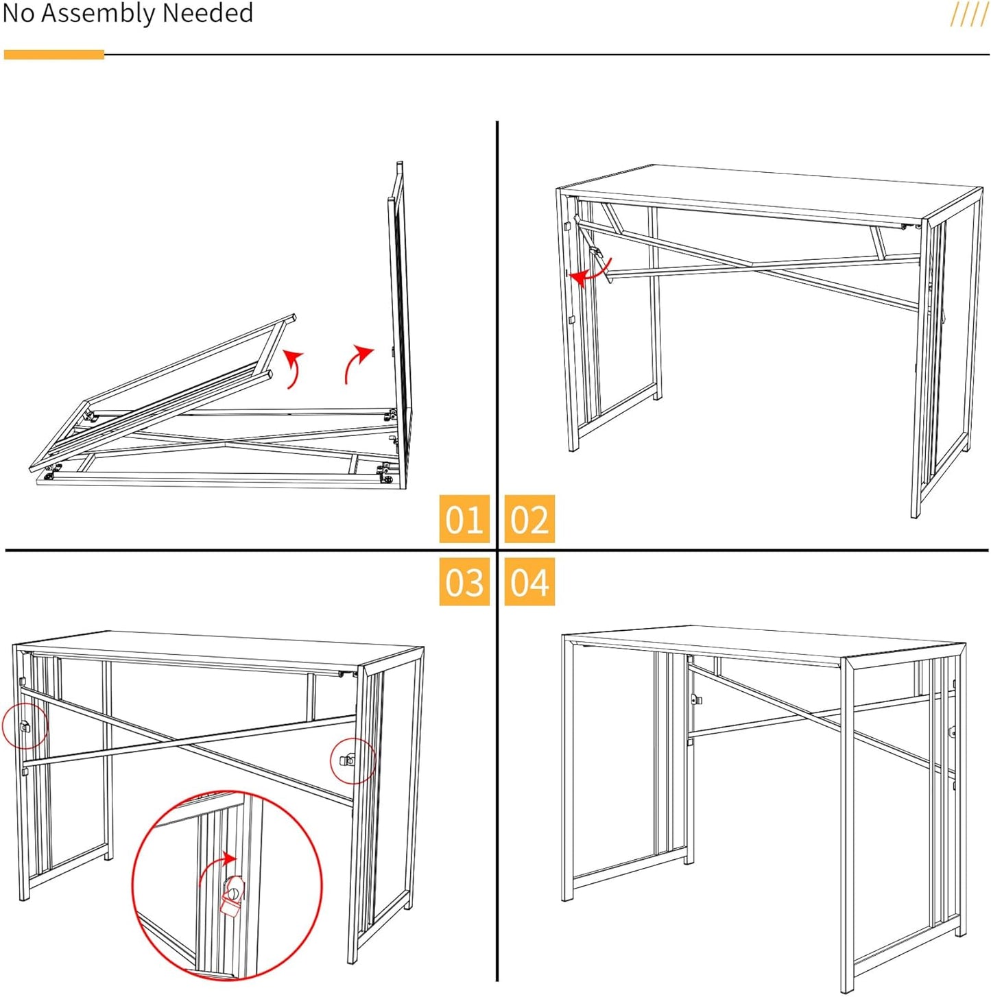 32 inch Folding Small Desk, Writing Gaming Computer Camping Desk for Small Spaces, No Assembly Required Home Office Desk, White Marble