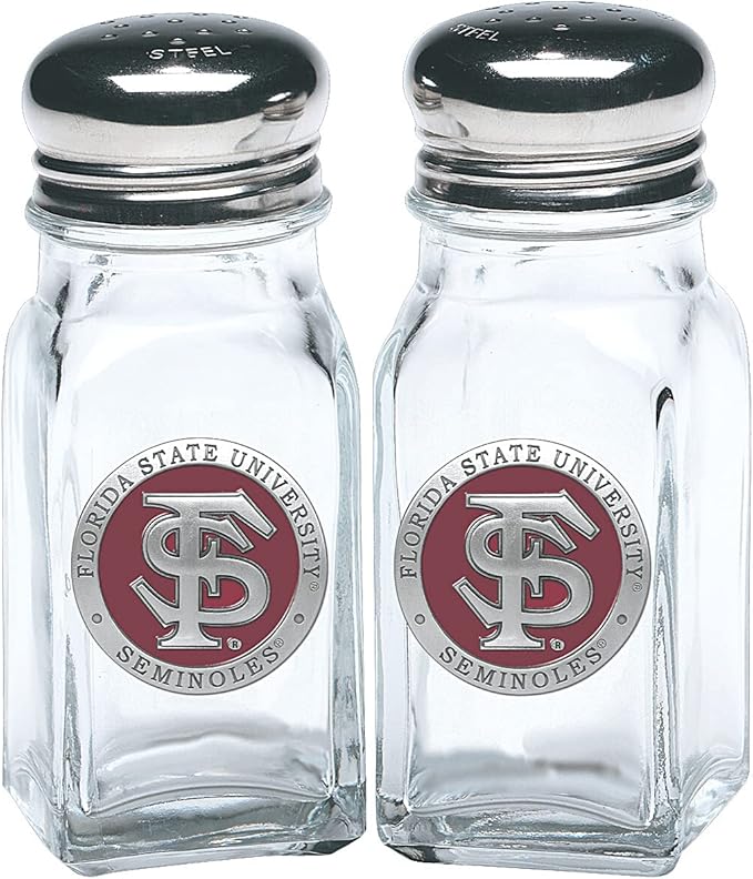 Heritage Pewter Florida State University Seminoles Salt and Pepper Shaker Set of 2 Bottles | Expertly Crafted Pewter Glass