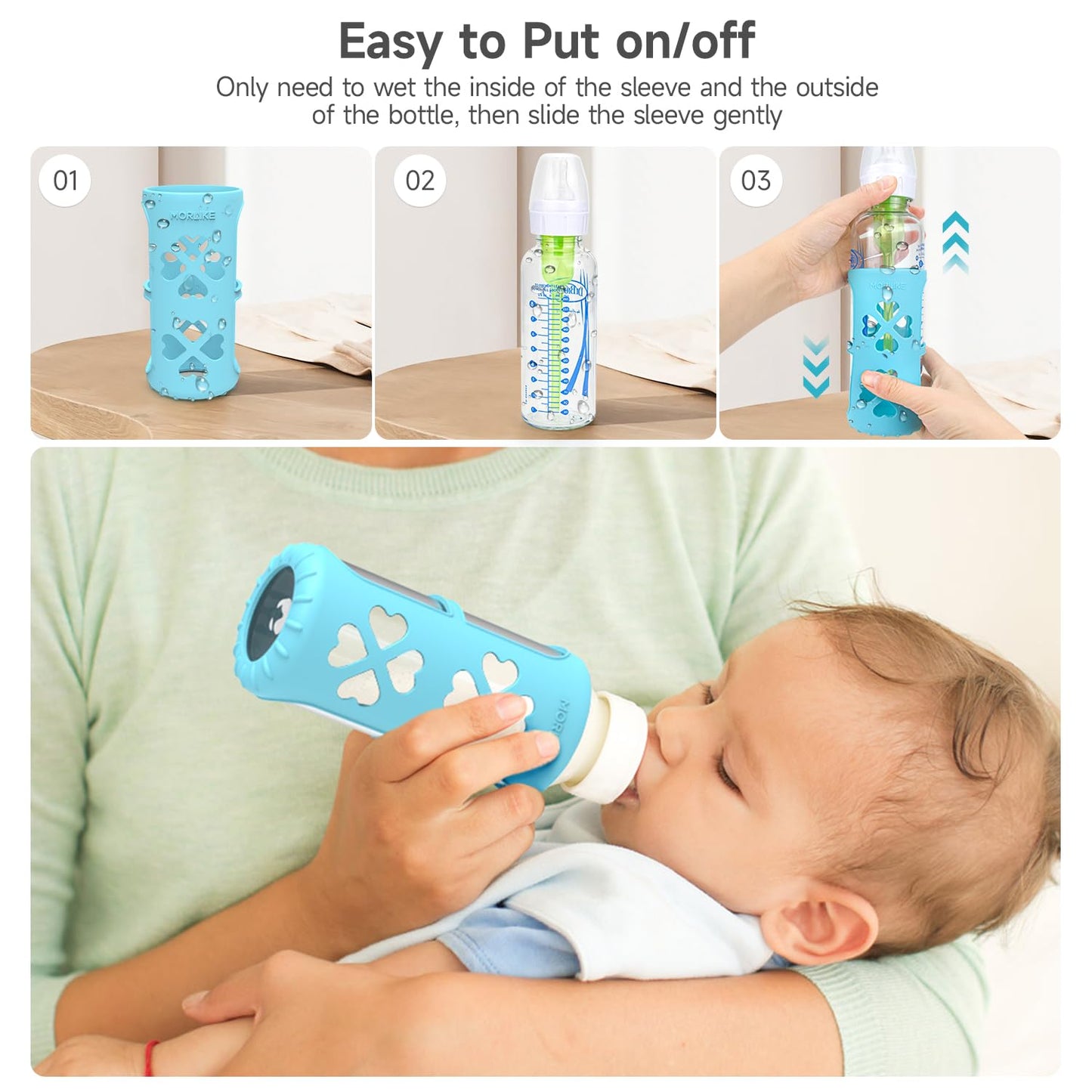 MORLIKE 4 Pack Silicone Sleeves Fit for 8 oz/250 mL Dr. Brown's Natural Narrow Glass Baby Bottle, 100% Silicone Covers Protect Glass Bottle, Easy to Grip Baby Bottle Holders for SB81003-P4, SB82023-P2