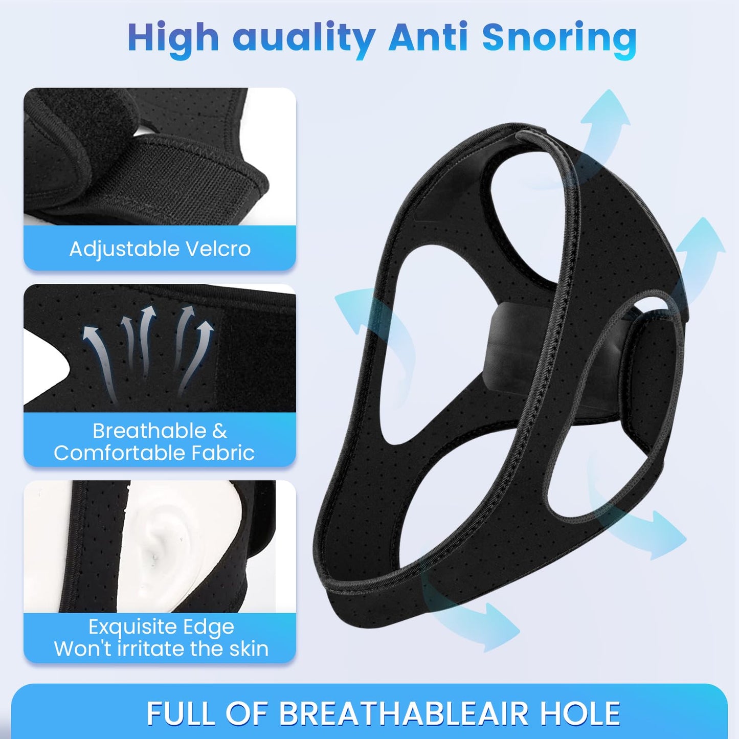 Snore Chin Strap for Sleeping Snoring Chin Strap Comfortable Jaw Support snoring Solution Adjustable Effective Snoring Sleep Device Reducing Aid for Women and Men (Black)
