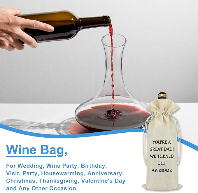 Dad Gifts from Daughter Son Wine Bag Dad Birthday Gifts Father’s Day Gifts Awesome Dad Gifts Father Dad In Law Bonus Dad Step Dad Christmas Appreciation Gifts Drawstring Burlap Wine Bottle Bag Cover
