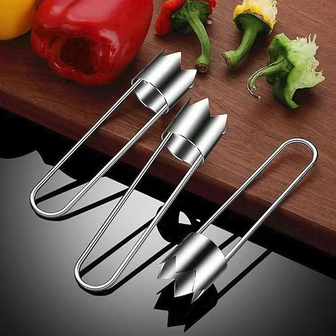 Fruit and Vegetable Corer Pepper Seed Apple Remover Bell Pepper Tomato Corer Tool Stainless Steel Kitchen Gadget (Pepper Apple Corer Slicing)