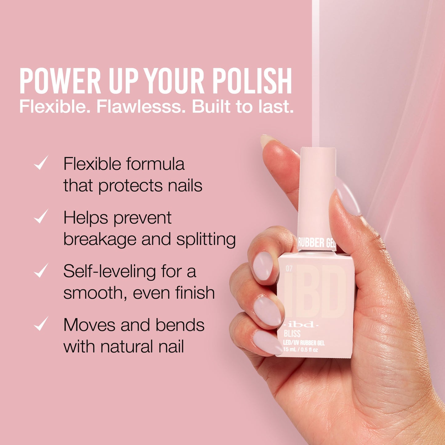 IBD Rubber Gel Polish - Bliss, LED/UV Soak Off Builder Gel for Nails, Strengthening Base Coat for Nail Polish & Extensions, 0.5